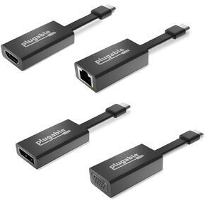 Plugable USB C Adapter Bundle with USB C to Ethernet, HDMI, DisplayPort, and VGA Included, Thunderbolt 3 Adapters Compatible with MacBook Pro and Windows