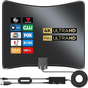2025 Upgraded TV Antenna Indoor-1700 Miles Long Range Antenna for Smart TV-Digital HD Antenna Amplifier Booster for Local Channels-Support 8K 4K 1080p VHF UHF 360° Signal Reception