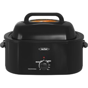 Roaster Oven, Electric Roaster Oven with Viewing Lid, Large Roaster with Removable Pan & Rack, Turkey Roaster with Unique Defrost/Warm Function, Stainless Steel, Blue, 22QT
