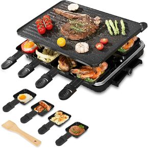 Raclette Table Grill ، Grill BBQ Grill 2 في 1 شواية كهربائية ، شواية Raclette Electric Nonclate مع 8 مقاليات Raclette ، درجة حرارة قابلة للتعديل 1300 واط ، لا تدخن عكسها لحفل الأسرة الداخلي
