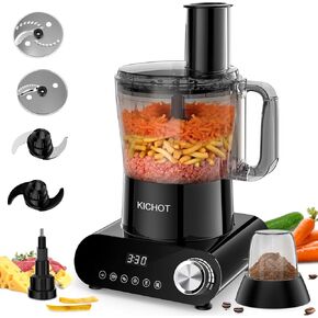 10 Cup Food Processor & Vegetable Chopper,French-Fry-Cutter, Stepless Speed,Digital Timer,Large Feed Chute,Ice Creshing,Chopping, Shredding, Slicing and Doughing,600W for Home Use,Black