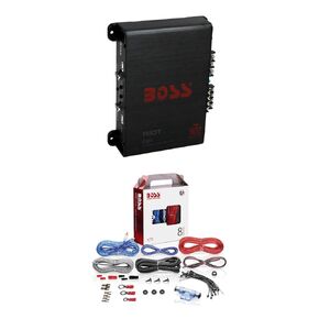 BOSS Audio Systems R1004 Riot 400 Watt 4-Channel Class A/B 2 Ohm Stable Full Range Car Audio Amplifier and KIT2 8 Gauge Installation Wiring Kit