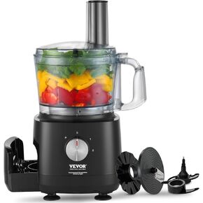 VEVOR Food Processor, 16 Cup Large Vegetable Chopper 600 Watts 2 Speed & Pulse Electric Meat Chopper, 2 In 1 Big Feed Chute & Pusher 5Pcs Blade & Dics for Mixing, Slicing, and Kneading Dough
