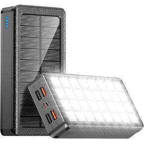 شاحن الطاقة الشمسية Power Bank 66800mAh شاحن محمول مع USB-C في/إخراج PD 30W الشحن السريع 5 منافذ حزمة البطارية المدمجة في 32 LED لأجهزة iPhone Samsung Tablet