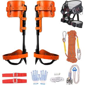 Tree Climbing Spikes, Cowhide Leather Tree Climbing Gear with Non-Slip Pedal, Adjustable Tree Climbing Tool Set with Harness Rope for Climbing, Hunting, Picking Fruit, Pet Saving