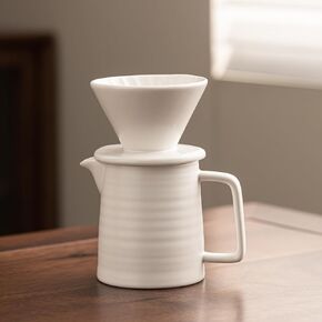 Pour Over Coffee Maker,Ceramic Coffee Maker With 40 pcs V60 Paper Filter，15oz/450ml Pour Over Coffee Dripper (White)