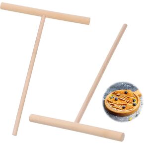 cobee 2 Pcs Crepe Spreader Wooden Crepe Maker, Spatula Pancake Batter Spreader, T-Shaped Tool Stick for Flat Tortilla Shells, Roti, Galettes-Round Food Pastry Tool
