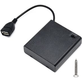 USB Female Socket 4 AA Battery Holder Box Holder with ON-Off Switch,with USB Cable