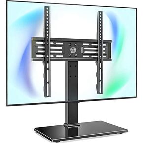 Fitueyes Universal TV Mount Mount Table Top Top TV Stand for 27-55 بوصة أجهزة تلفزيون ارتفاع قابلة للتعديل ، وقاعدة زجاجية ، أسود