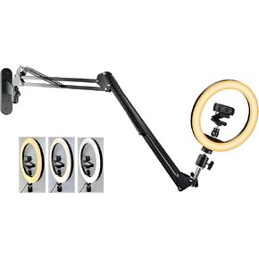 Upgraded Webcam Wall Mount Selfie Light, 10'' Ring Light with Boom Arm Webcam Wall Stand Holder compatible with Logitech C920/MX Brio 4K/StreamCam/Brio pro X 4K/C930/C922/C925e/C615/Brio 500 webcams