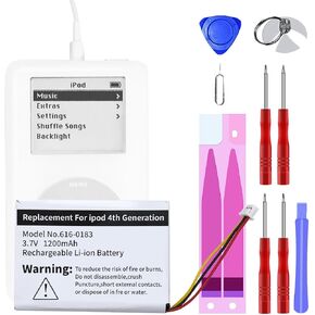 for iPod Classic 4th Generation Battery Replacement Kit - [1200mAh] 0 Cycle Battery & Repair Tools for 30GB/40GB/60GB Photo Version, 3.7V 4.44 WHR