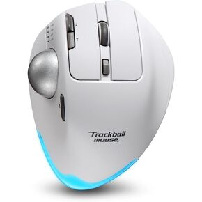 zelotes Wireless Trackball Mouse,Bluetooth Mouse,Rechargeable,4800 DPI, 2-in-1(BT 5.0/3.0+2.4GHz USB Receiver), 8 Buttons,Ergonomic Design,LED Lighting,for Laptop, PC, Pad,White