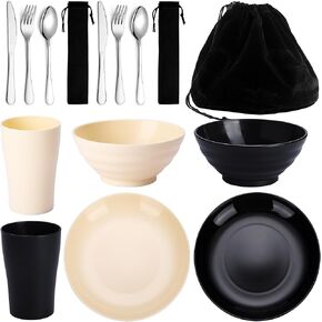 Kyraton Camping Utensils, Portable Travel Silverware Set With Reusable Light Weight Mug, Bowls and Plate, Stainless Steel Cutlery Set, Camping Mess Kit for 1 Person