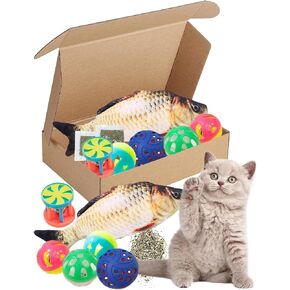 Cat Toy Gift Set - 5 Colorful Bell Balls + Fish-Shaped Catnip Toy, Perfect for Interactive Play, Anxiety Relief, Digestion Aid, Exercise, for All Cats
