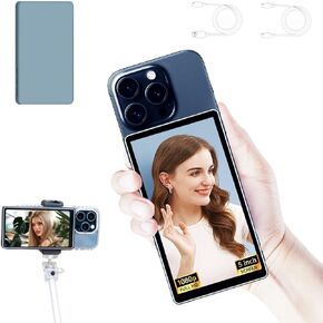 CP5 lite Selfie Monitor Screen 1080P Wireless Recording, 5‘’ Magnetic Phone Vlog Selfie Monitor Screen Using Phone Rear Camera for Live Stream TikTok,Compatible with iOS Android (Gray Case)