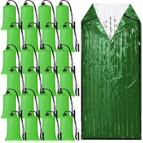 Qunclay 24 Set Emergency Sleeping Bag Survival Bivvy Sack Blanket with Whistles Lightweight Portable Thermal Survival Bag Thick with Hood Extension Nylon Stuff Sack for Camping Hiking Outdoor