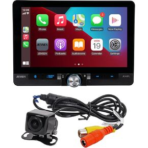 JENSEN J1CA8FL-BUC 8-inch Certified Apple CarPlay Android Auto Wired or Wireless | Single DIN and Double DIN Touchscreen Car Stereo Radio | Bluetooth | USB Charge | Backup Camera Included