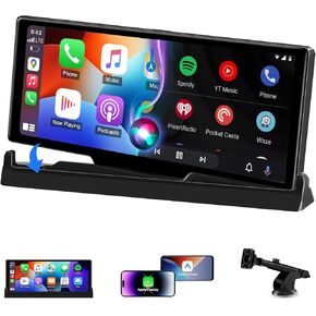 10.26''Wireless Apple CarPlay Screen for Car & Android Auto Car Stereo Audio Receivers【2025 Customized Bracket】 with GPS Navigation, Voice Control, Bluetooth, FM, AUX, AirPlay for All Vehicles