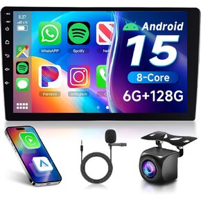 6G+128G Android 8-Core Car Stereo 10.1 inch Double Din Carplay IPS Touchscreen Car Radio Wireless Android Auto Screen with GPS Navi Bluetooth DSP, Mirror Link, WiFi, FM RDS, Backup Camera SWC Driauto