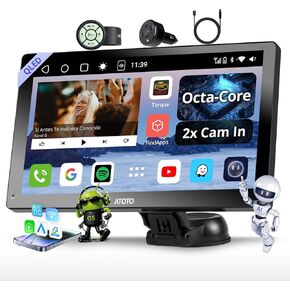 CarPlay Screen for Car, Portable Android Auto Screen Wireless/Wired, Android10.0, 4G LTE SIM Card ,9" QLED 1280*720p AI Multimedia Car Play Touchscreen,4GB/32GB, Fast Boot Navigation (P91X-Fast boot)