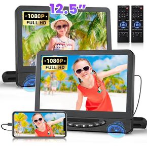 12.5" Dual Portable DVD Player for Car with 1080P HDMI Input, DESOBRY Car DVD Player Dual Screen Play A Same or Two Different Movies, 5 Hours Rechargeable Battery, Support USB, Region Free