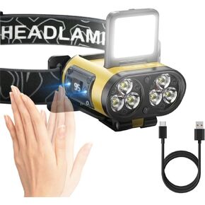 TOCH Headlamp Flashliht 1200 Lumen LED Rechargeable Head Lamp with Motion Sensor 6 Model Headlamp for Hiking, Running, Repairing, Fishing