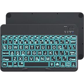 OMOTON Large Print Bluetooth Keyboard for iPad iPhone Windows Tablets - 7 - Color Backlit with Enlarged Keycaps, Rechargeable Wireless Keyboard for iPad 10th/9/8/7, iPad Pro Air Mini etc