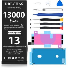 [13000mAh] Battery for iPhone 13, Upgraded Capacity 0 Cycle Li-Polymer Replacement Battery for iPhone 13 Models A2482, A2631, A2633, A2634, A2635 with Complete Professional Repair Tool Kit