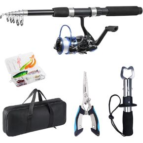 Fishing Pole, Telescopic Fishing Rod and Reel Combo, 13+1BB Pre-Loaded Spinning Reel Combo with Fishing Pliers and Lip Gripper, 6.9FT Fishing Rod Combo