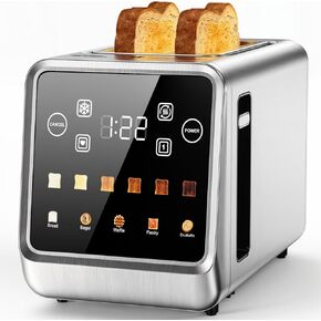 2 Slice Toaster Touch Screen 1.5" Wide Slot, Stainless Steel Digital Toaster for 5 Bread Types/6 Shade Settings/Single Slot Toasting/Memory Function/Defrost/Reheat