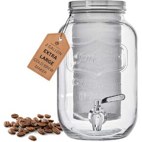 2-Gallon Cold Brew Coffee Maker – Commercial Size Extra Large Glass Dispenser with Metal Spigot, Reusable Metal Filter & Airtight Lid – Big Batch Brewing by KitchenToolz