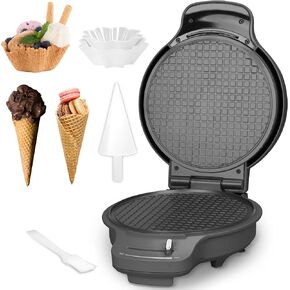 Baker's Friend Waffle Cone Maker Machine with Browning Control, Nonstick Waffle Bowl Maker, 7.5" Ice Cream Cone Maker, Thin Waffle Maker Crispy, Cone Roller & Bowl Press Included, Aqua