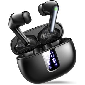 Ear Buds Wireless Earbuds - Bluetooth 5.3 Headphones (48H Playback) Built in Mic with LED Display Charging Case, IP7 Waterproof Earphone for iPhone Andriod Phones Laptop Sports Workout - Black