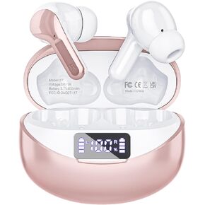 Wireless Earbuds, Bluetooth Headphones 5.3 HiFi Stereo, Wireless Earphones with ENC Noise Cancelling Mic, LED Digital Display in Ear Buds White