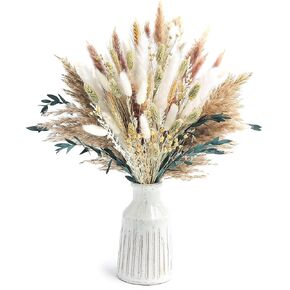 126 PCS Dried Pampas Grass Decor, Dried Flowers, Vase Dried Flower Bouquet,Reed Grass Bouquet for Bohemian Floral Home Wedding, Table Centerpieces, Rustic Farmhouse Decor.(white)