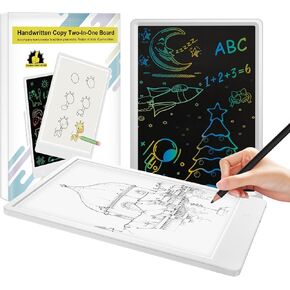 2-in-1 LCD Writing Tablet for Kids & Tracing Light Box, One Side - Colorful Doodle Board Drawing Tablet, Other Side - LED Light Pad, Educational Toy Birthday Gifts for 3 Year Old Boys Girls
