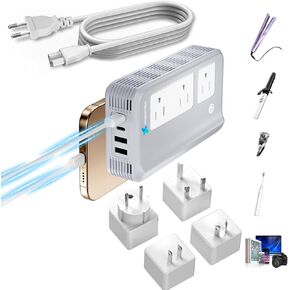 Mapambo 330W PD 35W 220 to 110 محول الجهد لنا إلى أوروبا 220V إلى 110 فولت لمحول سدادة السفر الأوروبي ومحول مصارعة الشعر ومحول طاقة الحديد الشباك (رمادي)