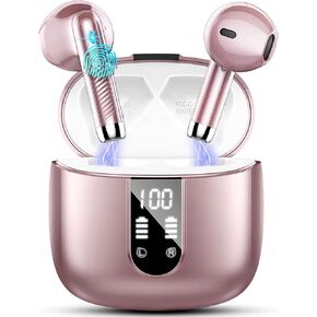 Wireless Earbuds, Bluetooth Headphones 5.4 with ENC Noise Cancelling Mics, 40H Bluetooth Ear buds Stereo Bass with Dual LED Display Charging Case, IP7 Waterproof Wireless Earphones for Android, iOS