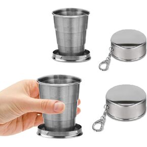 2 Pcs Stainless Steel Collapsible Cup, Foldable Cup with Lid and Keychain, Collapsible Cups for Traveling, Camping, Hiking, Biking and Daily Use (Middle)