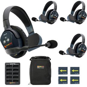 EARTEC Ultralite PRO16 ETP4S Full-Duplex Long Range Wireless Intercom System - 4 Single Ear Headsets, Up to 1/2 Mile Range, 2.4 GHz, U.S. Company