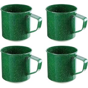 Darware Enamel Camping Coffee Mugs (Set of 4, 16oz, Green); Metal Cups for Hiking, Travel, Fishing, Picnics, and Hunting; Lightweight and Portable
