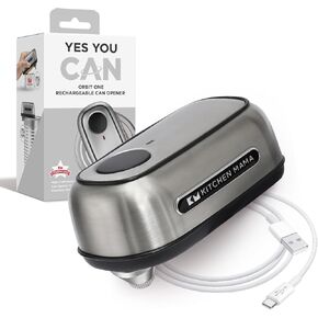 Kitchen Mama Orbit One Rechargeable Can Opener: Hands-Free, USB-C Charging, Auto Shut-Off, Smooth Edge, Professional Blade for Large Cans, with Elegant Storage Box (White)