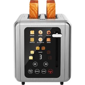 Touch screen Toasters 2 slice, Stainless Steel Digital Timer Toaster with Sound Function, 6 Bread Types & 6 Shade Settings, Smart Extra Wide Slots Toaster with Bagel, Defrost Functions