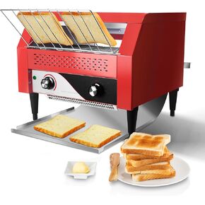 Commercial Conveyor Toaster 450 Slices/Hour Red Conveyor Toaster 3 Modes/7 Speeds Stainless Steel Tabletop Toaster for Toast, Bagels and Other Baked Breads