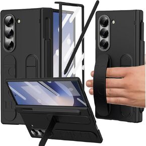 for Samsung Galaxy Z Fold 6 Case with Finger Strap, [Includes S Pen Holder & Stylus] Z Fold 6 Hand Strap Case Full Coverage Screen Protector Hinge Protection Wristband Case for Z Fold 6 Blue