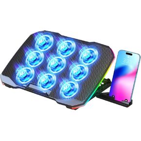 Laptop Cooling Pad, Gaming Laptop Cooler with 9 Quiet Fans, Laptop Cooling Stand for 12-17 Inch, Laptop Computer Fan with 5 Height Adjustable,2 USB Ports,1 Phone Stand