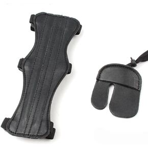 2 pcs Adjustable PU Leather Archery Arm Guards and Bow String Finger Savers,Hunting Target Shooting Adult Unisex Arm and Finger Guards for Athletic use