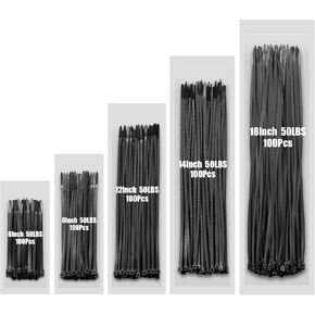 Zip Ties Assorted Size,6+8+12+14+18 Inch,70 LBS 500PCS Tensile Strength Heavy Duty Cable Wire Ties With Self-Locking Adjustable More Durable Nylon Tie Wraps for Indoor Outdoor