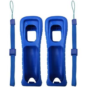 2 x Silicone Skin Case Cover with Hand Wrist Strap for Wii Remote Controller (Blue)