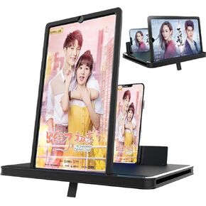 14" Screen Magnifier for Smartphone - Gaming Compatible, Supports Devices up to 6.5", Portable Design with Adjustable Stand for Hands-Free Viewing and Enhanced Visual Experience (Black)